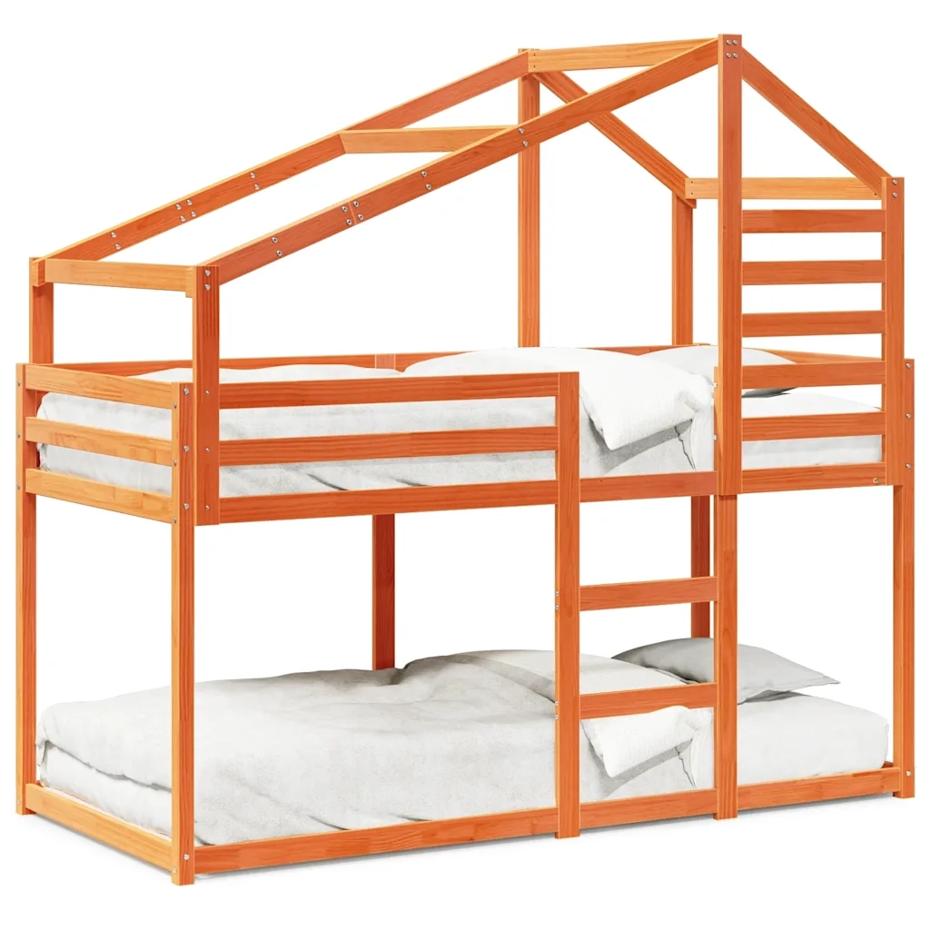 Letto a Castello con Tetto Cera 90x200 cm Legno Massello Pino 3281963