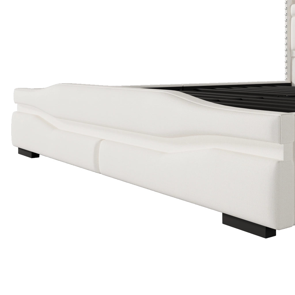 Letto Contenitore 160x200 cm; Letto Matrimoniale con USB; Type-C; LED; in Lino Beige