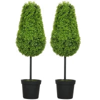 Set di 2 Piante Artificiali Buchsbaum 90cm con Foglie in Forma di Lacrima, Piante Finte in Vaso - Moderna Decorazione