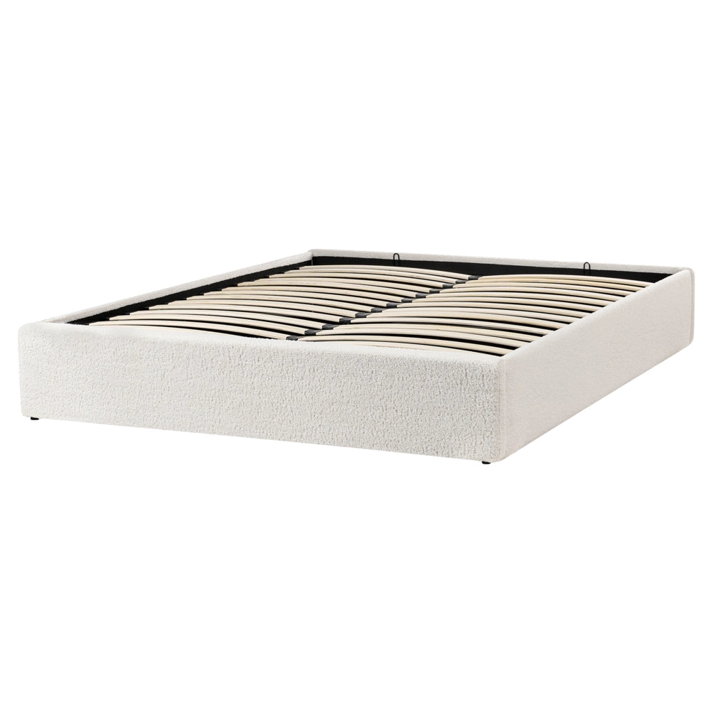 Letto matrimoniale con contenitore in tessuto bouclè bianco sporco 160 x 200 cm portaoggetti stile moderno