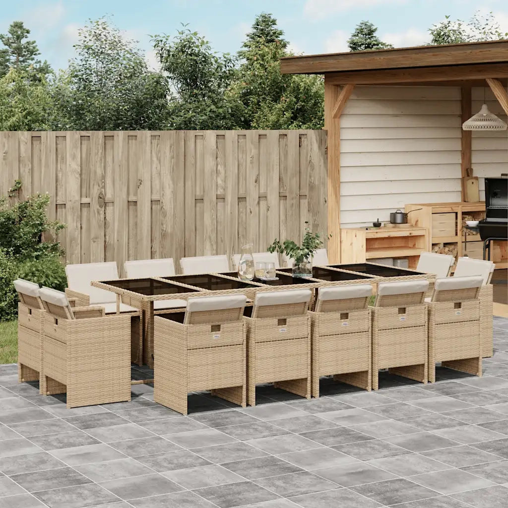 Set da Pranzo da Giardino 15 pz con Cuscini Beige in Polyrattan 3277821