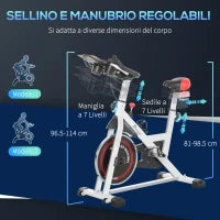 Cyclette Professionale, Bici da Spinning,Cyclette da Camera Regolabile con Schermo LCD e Portabicchieri, Volano 8kg, Bianco