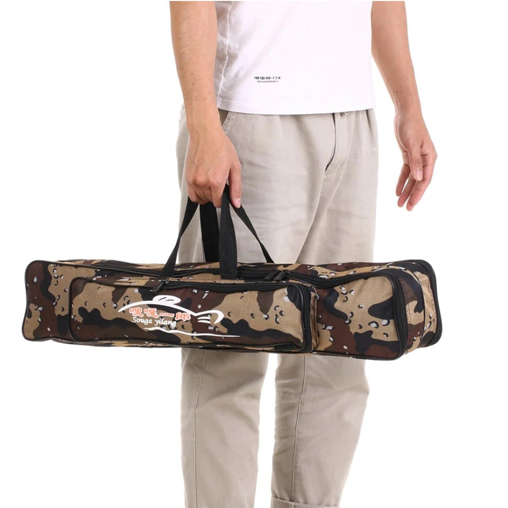 Trade Shop - Borsa Fodero Custodia Porta Canne Da Pesca 80cm Con 2 Scomparti Zip Pieghevole -