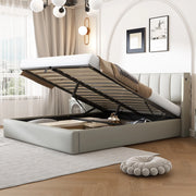 Letto imbottito 140x190 cm con LED; USB Type-C; testiera regolabile; PU grigio