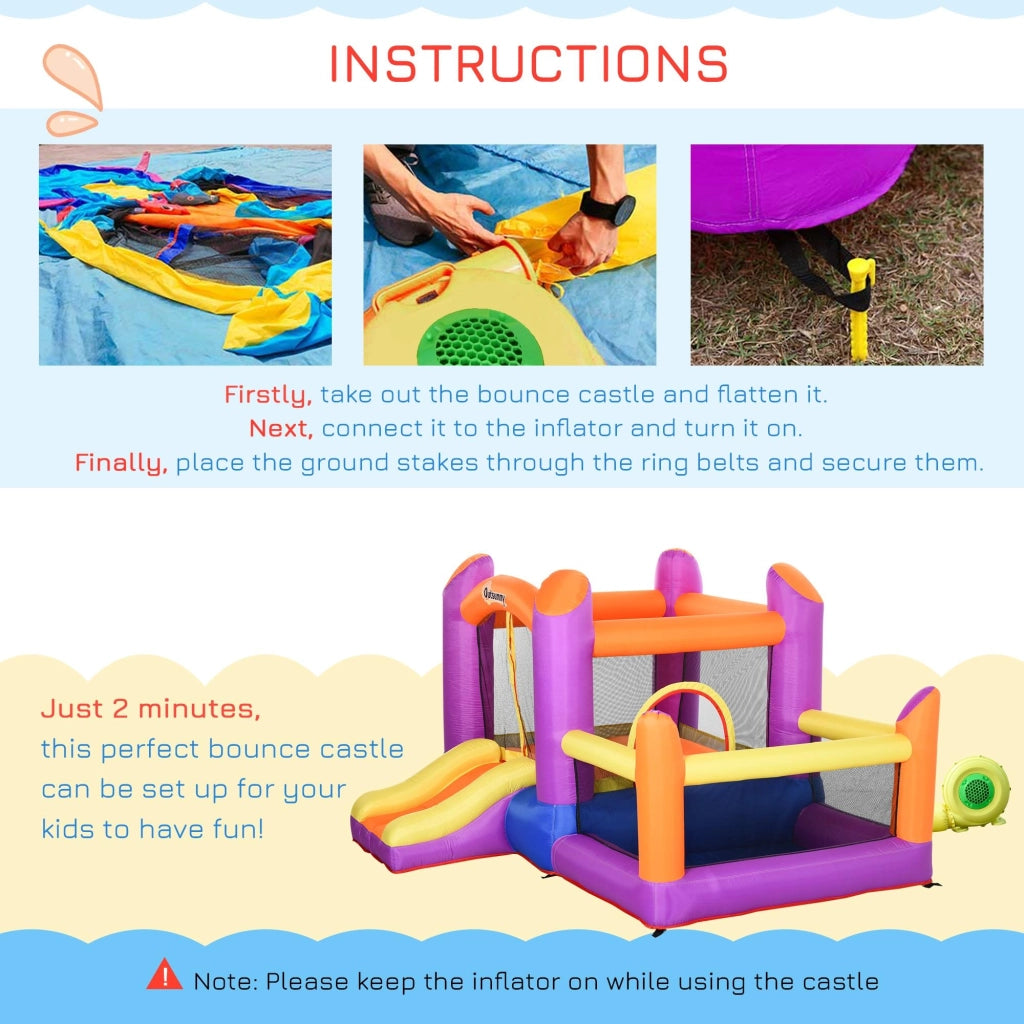 Castello Giostra Gonfiabile 300x280x170 cm con Scivolo e Piscina Multicolor