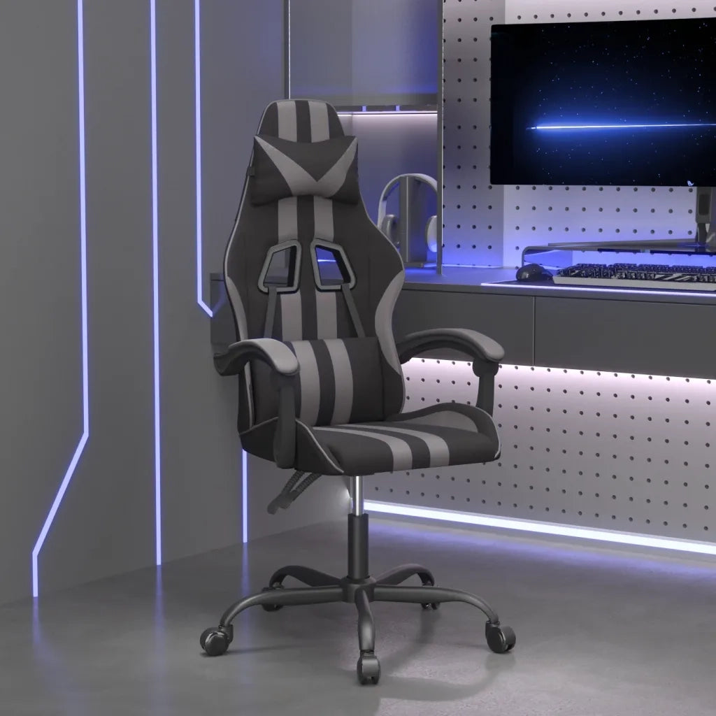 Sedia da Gaming Girevole Nera e Grigia in Similpelle 349523