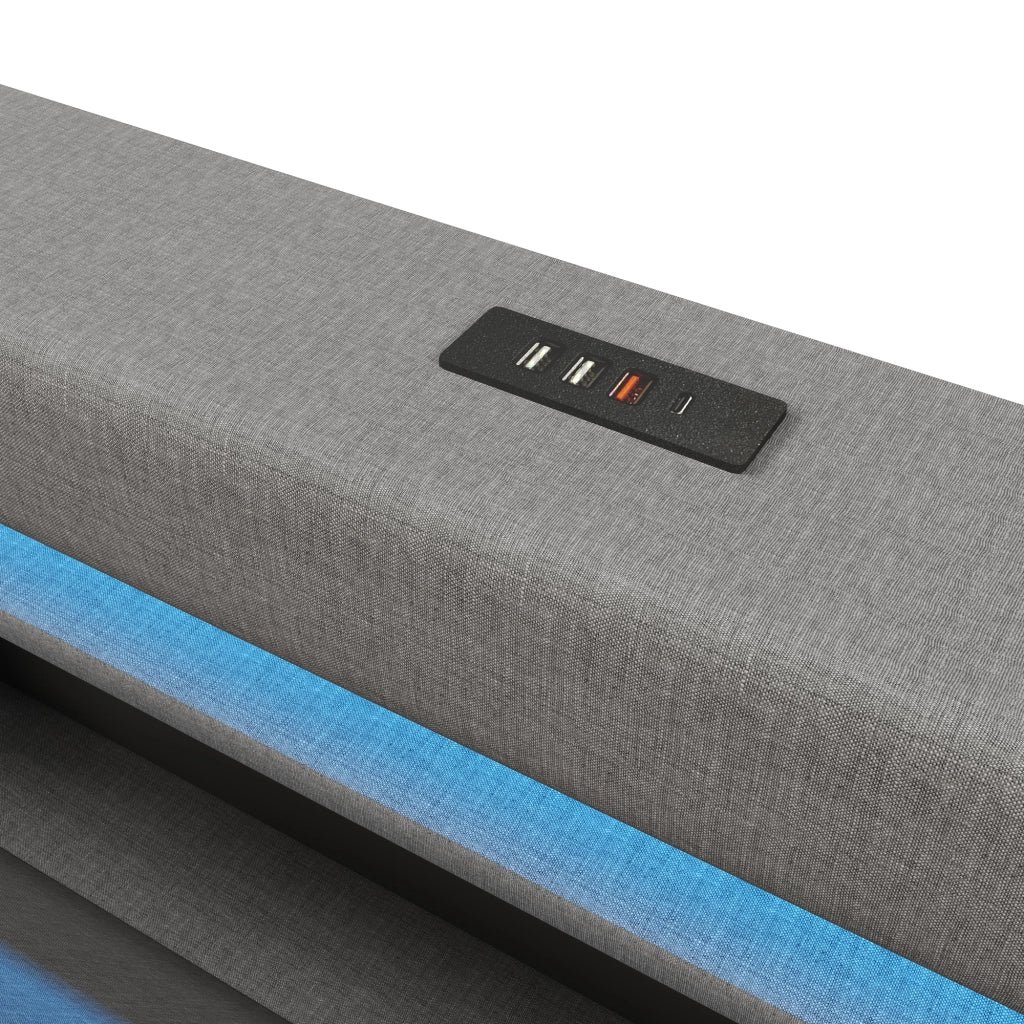 Letto Contenitore Matrimoniale 180x200 cm; USB Type-C; LED; con Rialzo Idraulico; Grigio