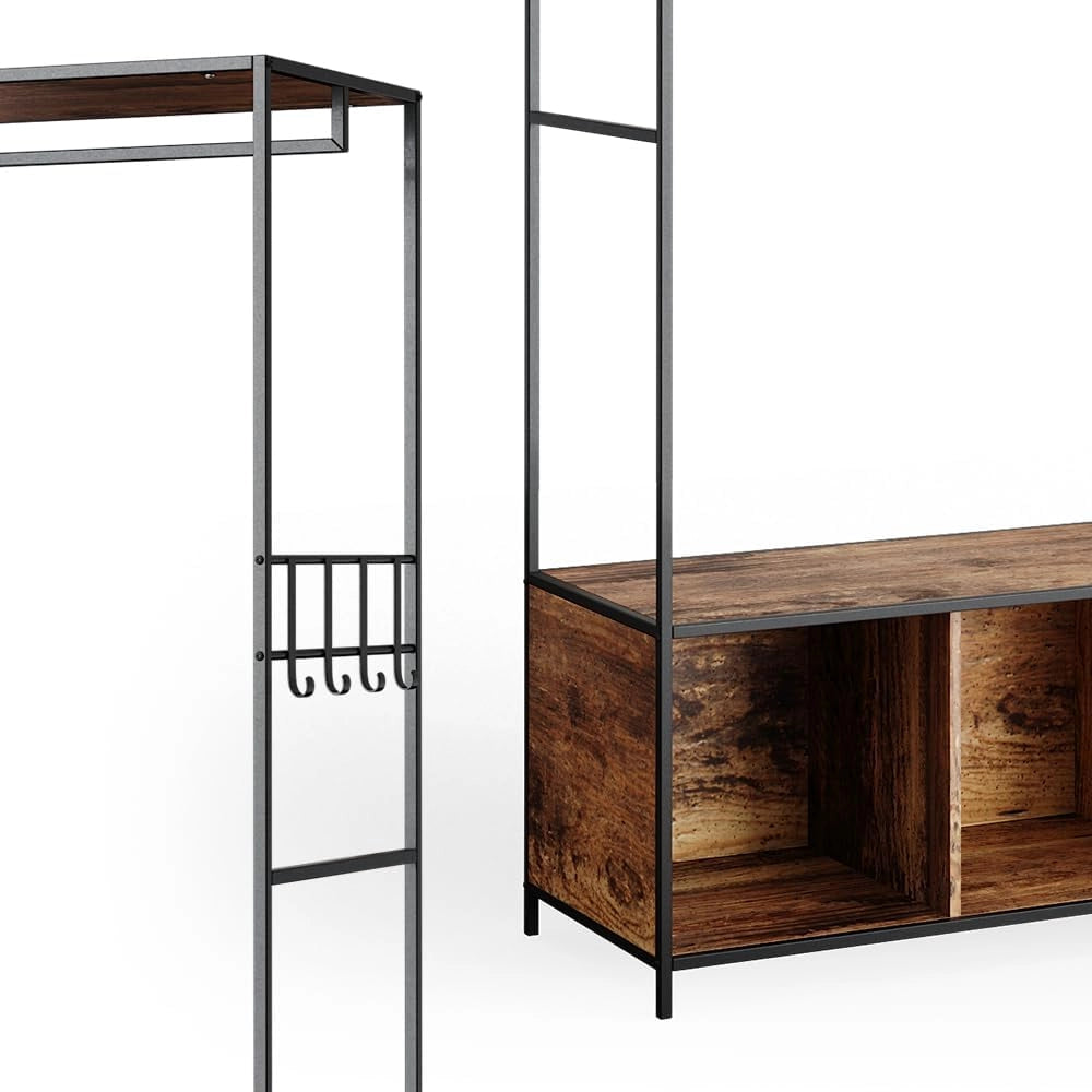 Armadio multifunzione Fyrk, Rovere rustico, 119.5 x 189 cm, con ripiani aperti e ganci per una conservazione flessibile