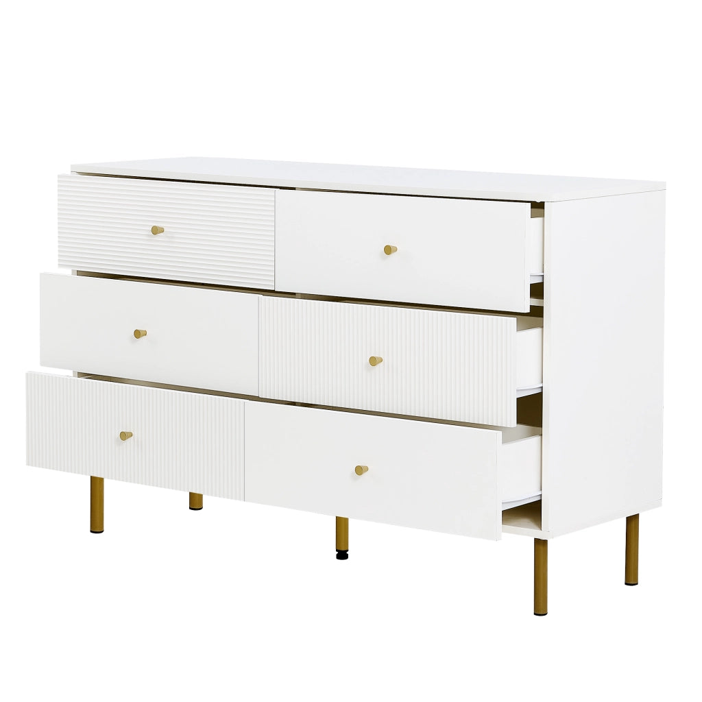 OKWISH Cassettiera Moderna con 6 Cassetti, Maniglie in Lega di Zinco e Gambe in Acciaio, per Camera, MDF, 120 x 40 x 78 cm