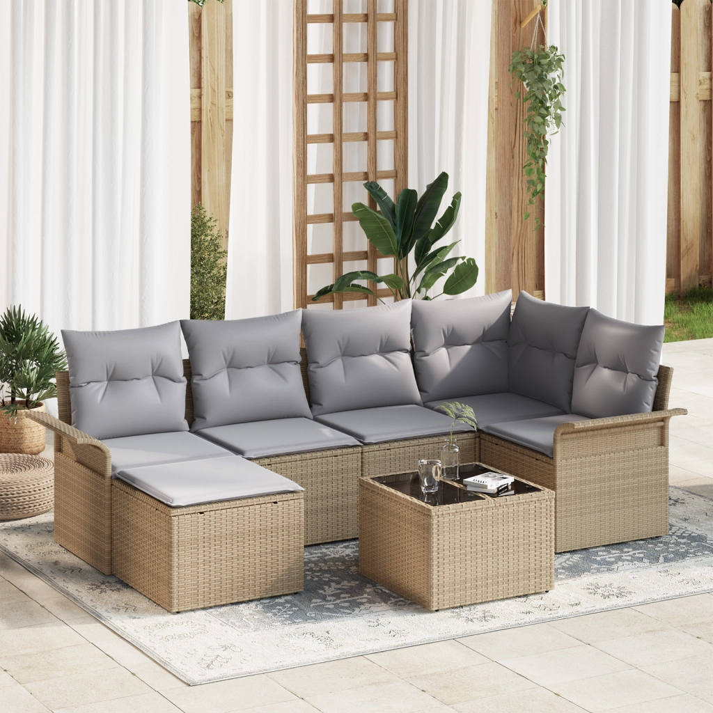 Set Divano da Giardino da 7 Pezzi con Cuscini Rattan Polyrattan Nero