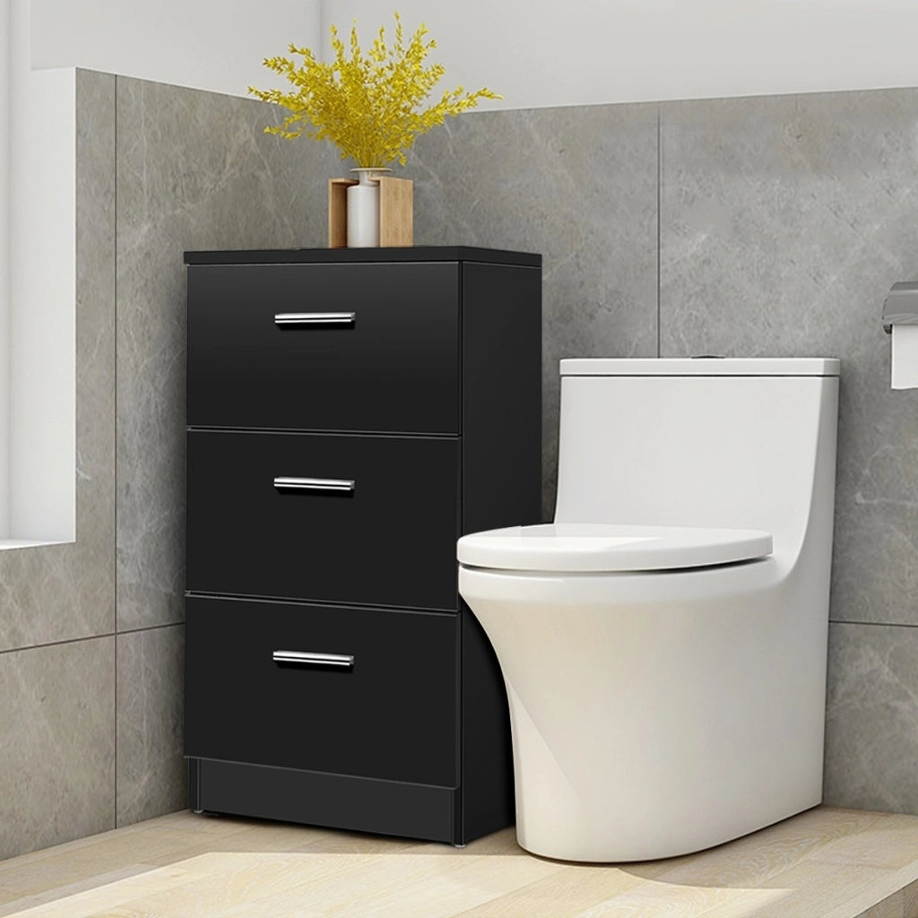 Cassettiera a tre cassetti moderna in legno truciolato Mobiletto per camera da letto 67x38x35cm Nero-Cassettiere