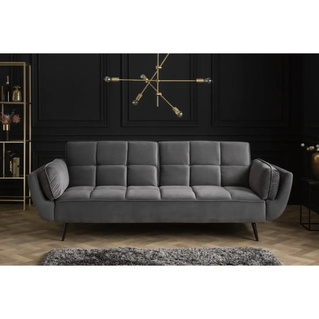 Divano dritto NEVISI grigio – Divano scandinavo trasformabile in velluto con piedi in metallo nero