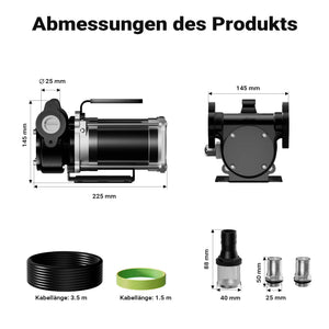 Pompa travaso carburante 12 V 180 W, Pompa travaso gasolio/benzina, 57 l/min, 3200 giri/min