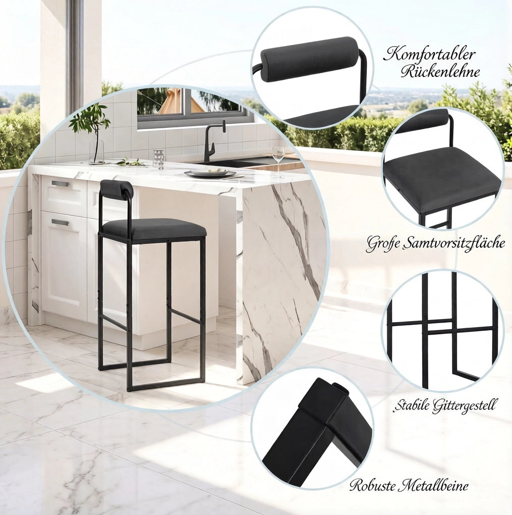 Set 2 sgabelli da bar 38,5 x 39 x 95,5 cm in acciaio e velluto grigio scuro
