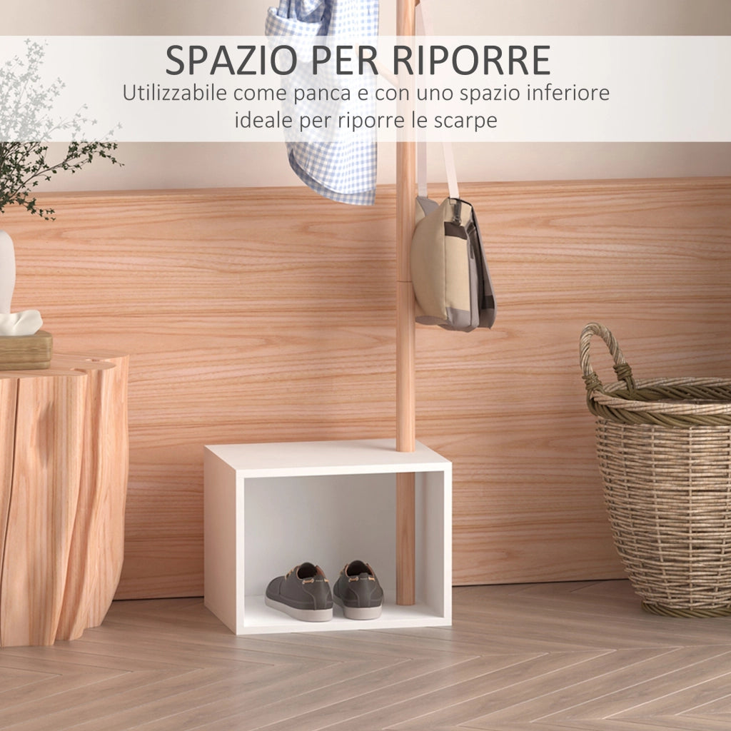 EasyComfort Panca con Appendiabiti da Ingresso, Attaccapanni da Terra in Bambù, Panca da Ingresso Bianca, Design, anche per Camera da Letto, 40x30x180cm, Bianco Legno