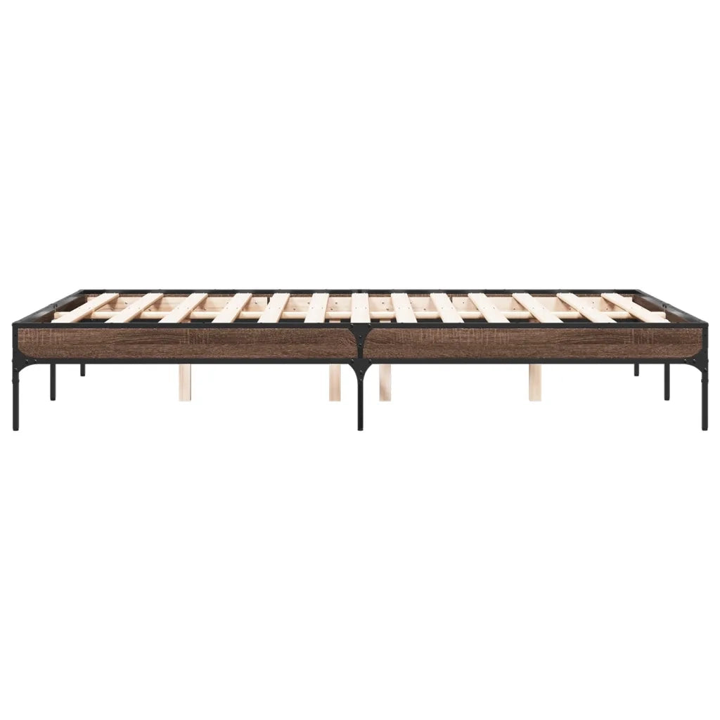 Letto matrimoniale | Letto per adulti | Giroletto Rovere Marrone 135x190cm in Legno Multistrato Metallo