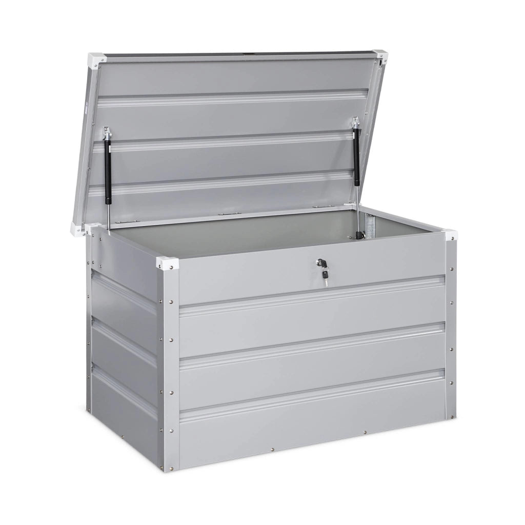 Baule da giardino in metallo, 285l, grigio alluminio