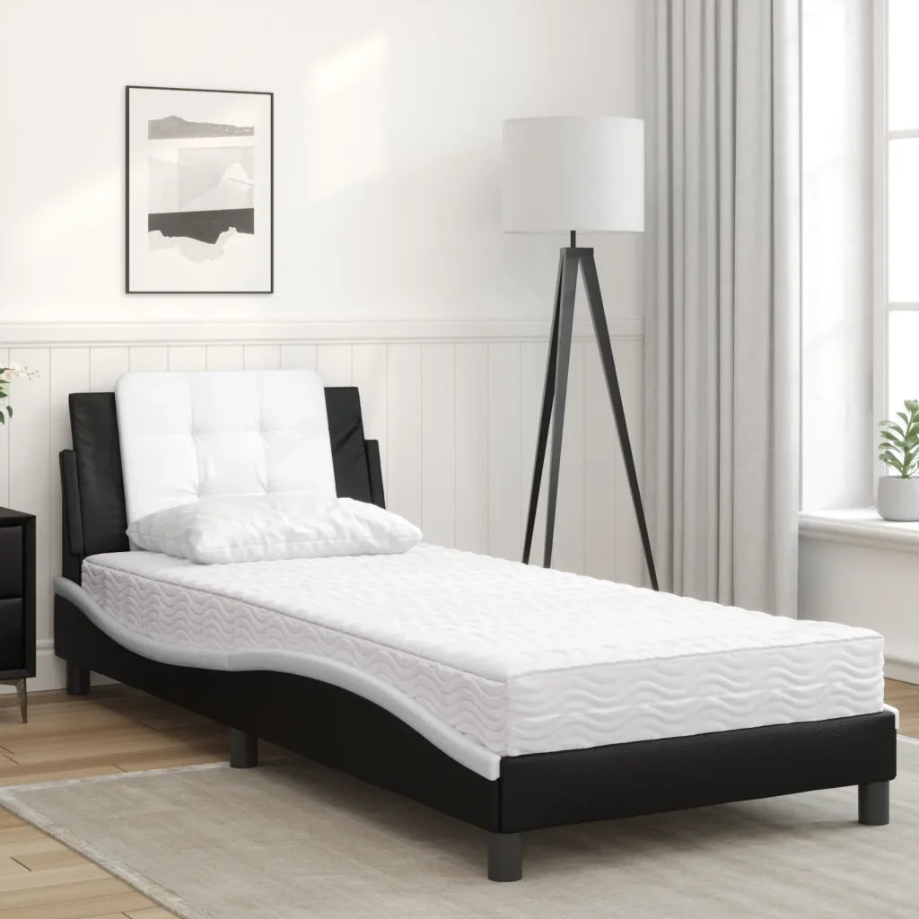 Giroletto senza Materasso-Struttura Letto Zadar Nero e Bianco 90x200 cm in Similpelle 308865