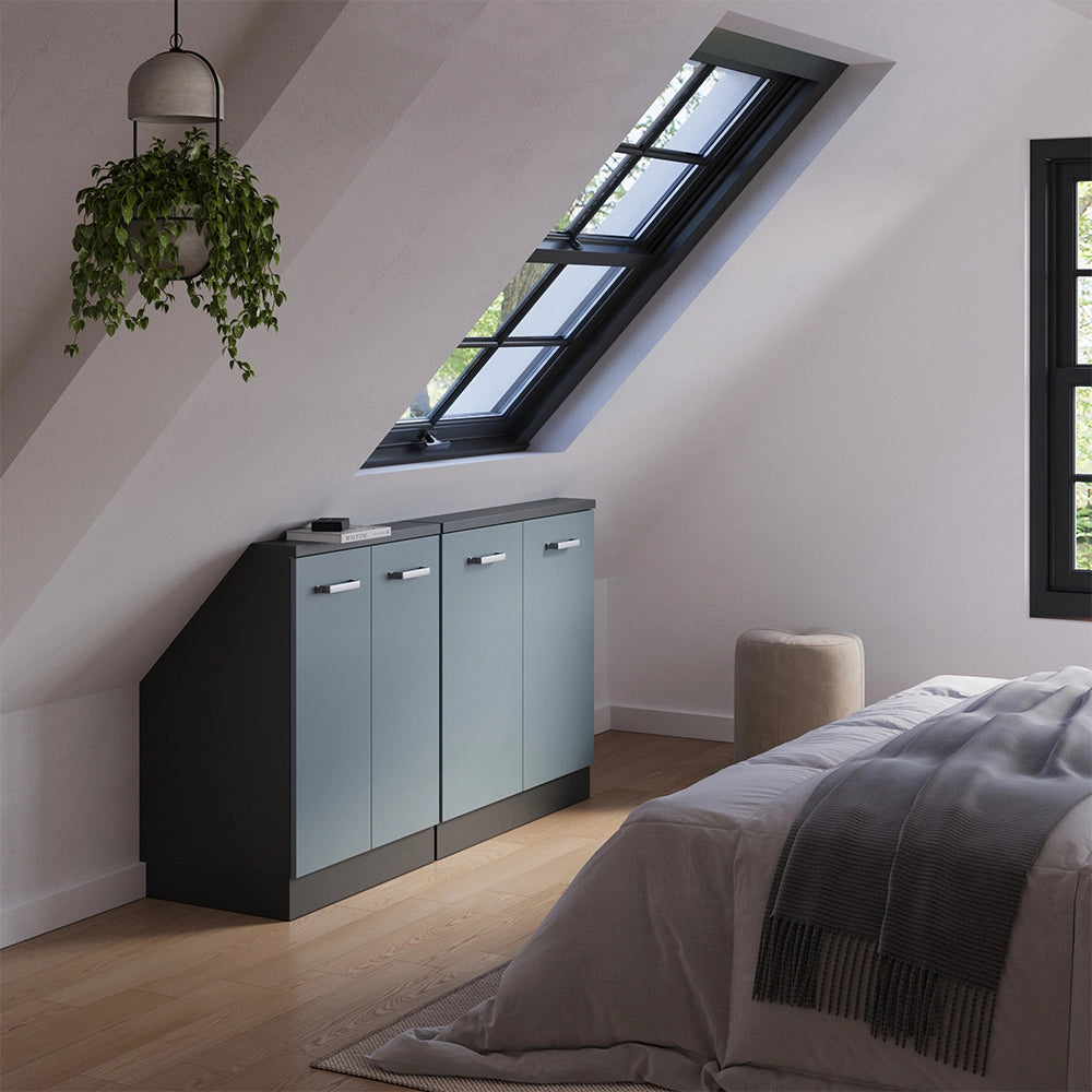 Mobile cucina sottotetto R-Line Grigio-blu/Antracite 140 cm Set di 2 Vicco