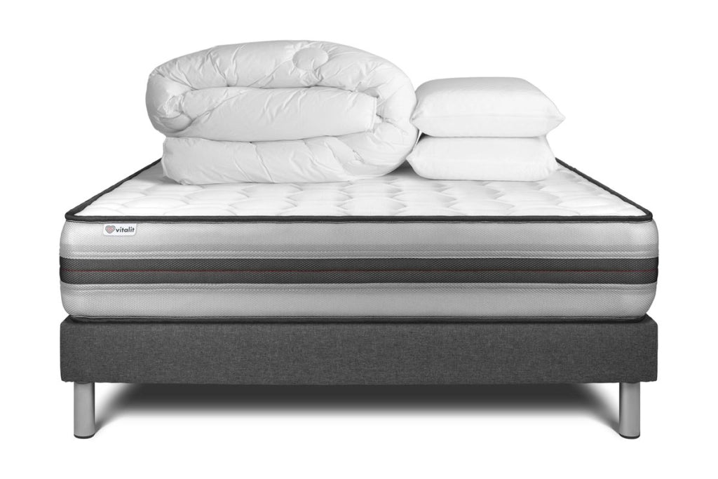 Pacchetto letto completo - Materasso 140x200cm + Box spring con doghe (in kit) + 2 cuscini + Piumino - Vitalpower Recover