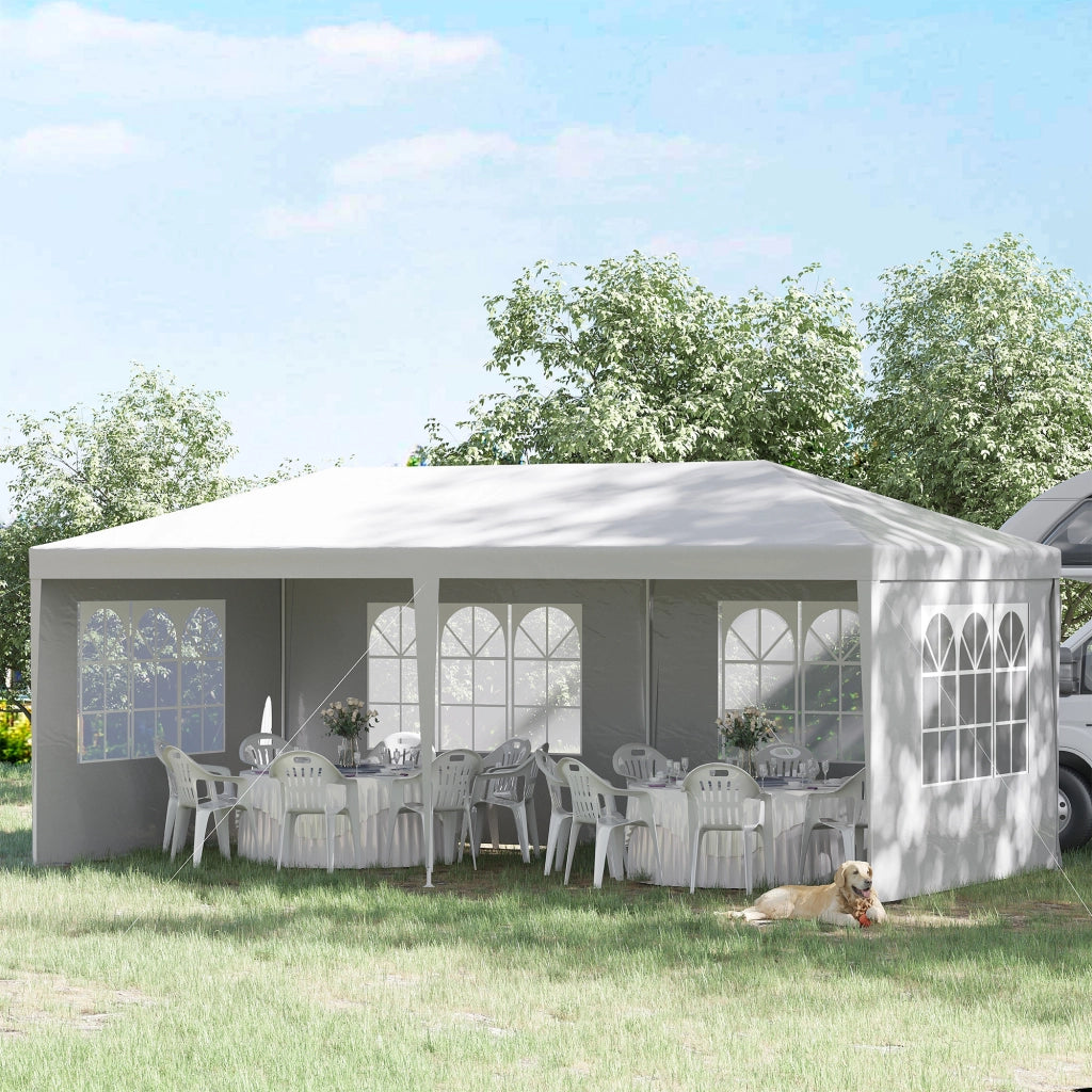 Gazebo da Giardino ¨C zephmum ¨C Bianco 5.8x2.9x2.5m con 4 Pareti Rimovibili