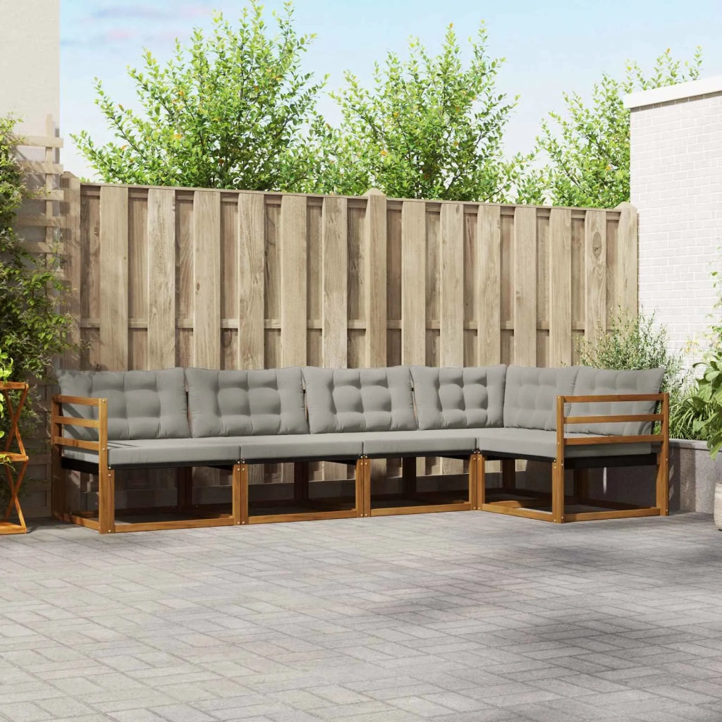 Set di divani da esterno 5 pcs Grigio Naturale e Chiaro