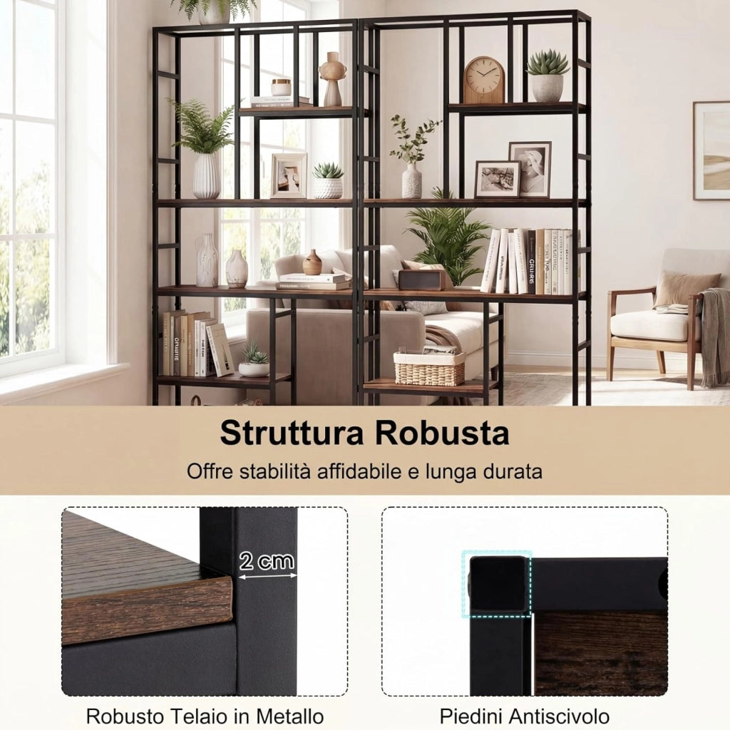 Libreria Scaffale, Libreria Verticale a 5 Ripiani con Mensola Aperta e Struttura Metallica, 90 x 30 x 180 cm, Organizzatore Indipendente per Soggiorno, Ufficio e Camera da Letto