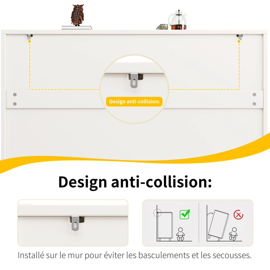 Credenza con chiusura a pressione e ripiano regolabile 120 x 35 x 71 cm; MDF; bianca