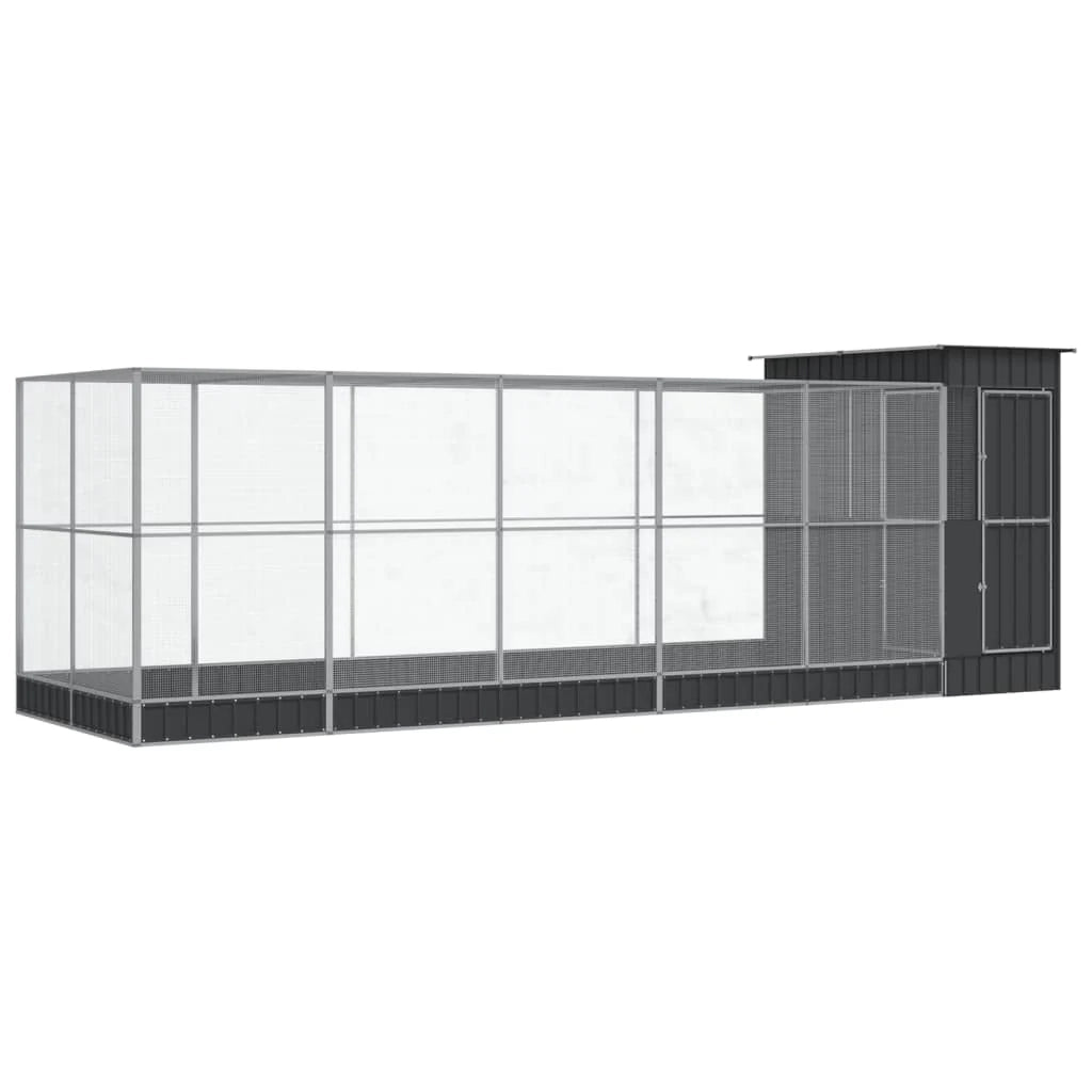 Voliera a gabbia con estensione in argento 623 x 203 x 216 cm acciaio argento 02_0045658