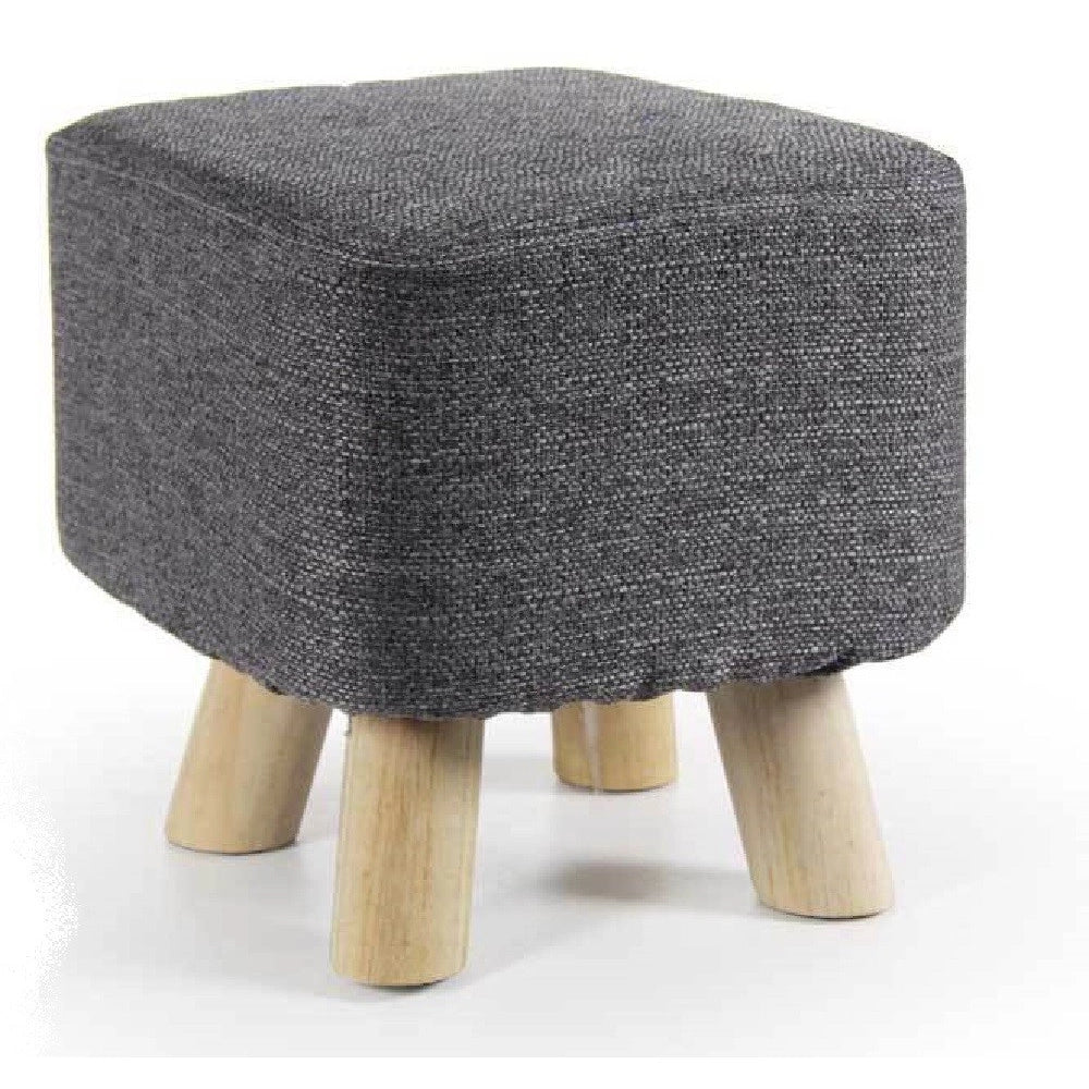 Trade Shop - Pouf Sgabello Poggiapiedi Quadrato Piedi Legno Tessuto Grigio Scuro 27x28cm 790256 -