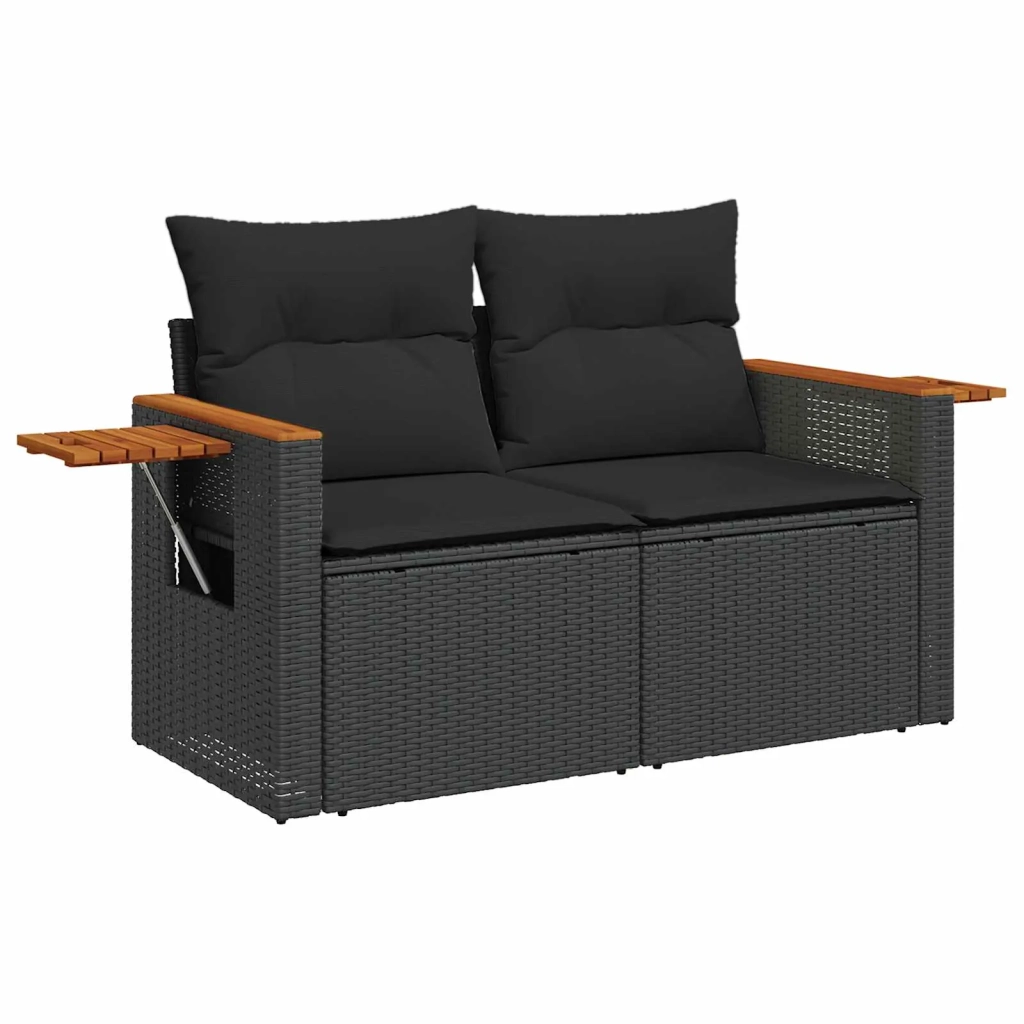 Set Divano da Giardino con cuscino 9 pcs Nero polyrattan