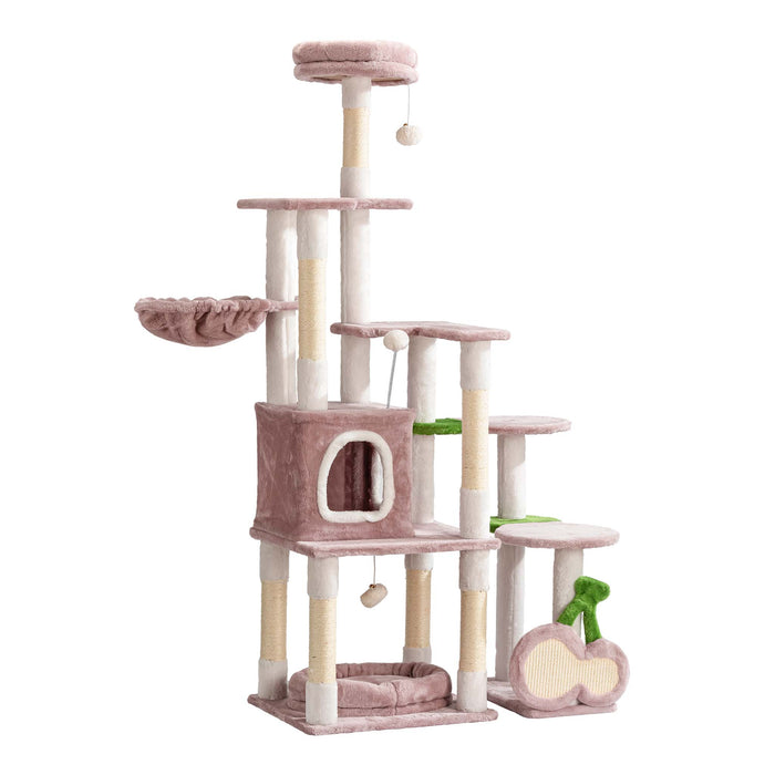 Fudajo Albero tiragraffi Ciliegia 162cm Rosa Con sisal, casetta per gatti e cucce