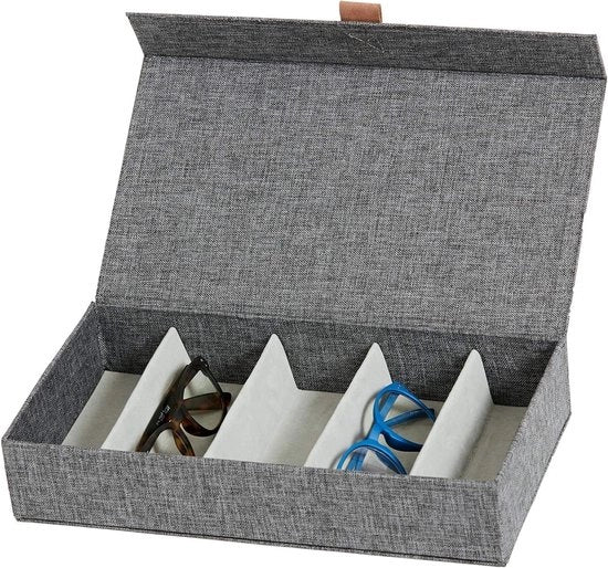 Cassa di Archiviazione Premium per Occhiali - Materiale di Alta Qualità - 5 Cassetti - Grigio - 30x17x6 cm