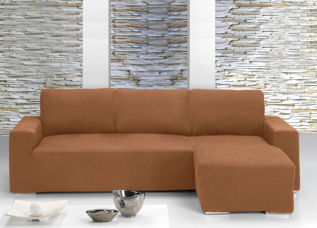 Copridivano Con Penisola Chaise Longue Tinta Unita Arancio Mod Capri - Destra - Arancio