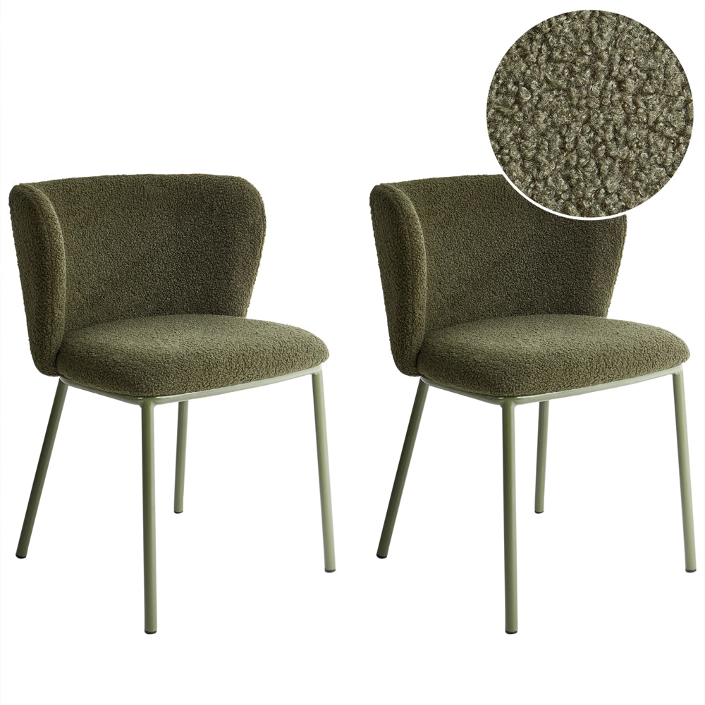 Set di 2 sedie da bar moderne in poliestere verde scuro Schienale curvo Gambe nere Sala da pranzo moderna Cucina