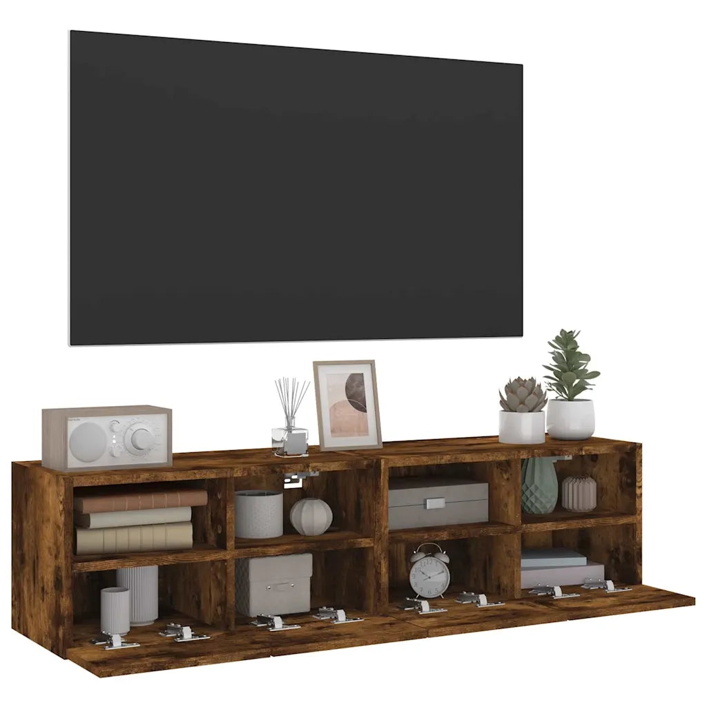 Mobili TV a Muro 2 pz Rovere Fumo 60x30x30 cm Legno Multistrato 836863