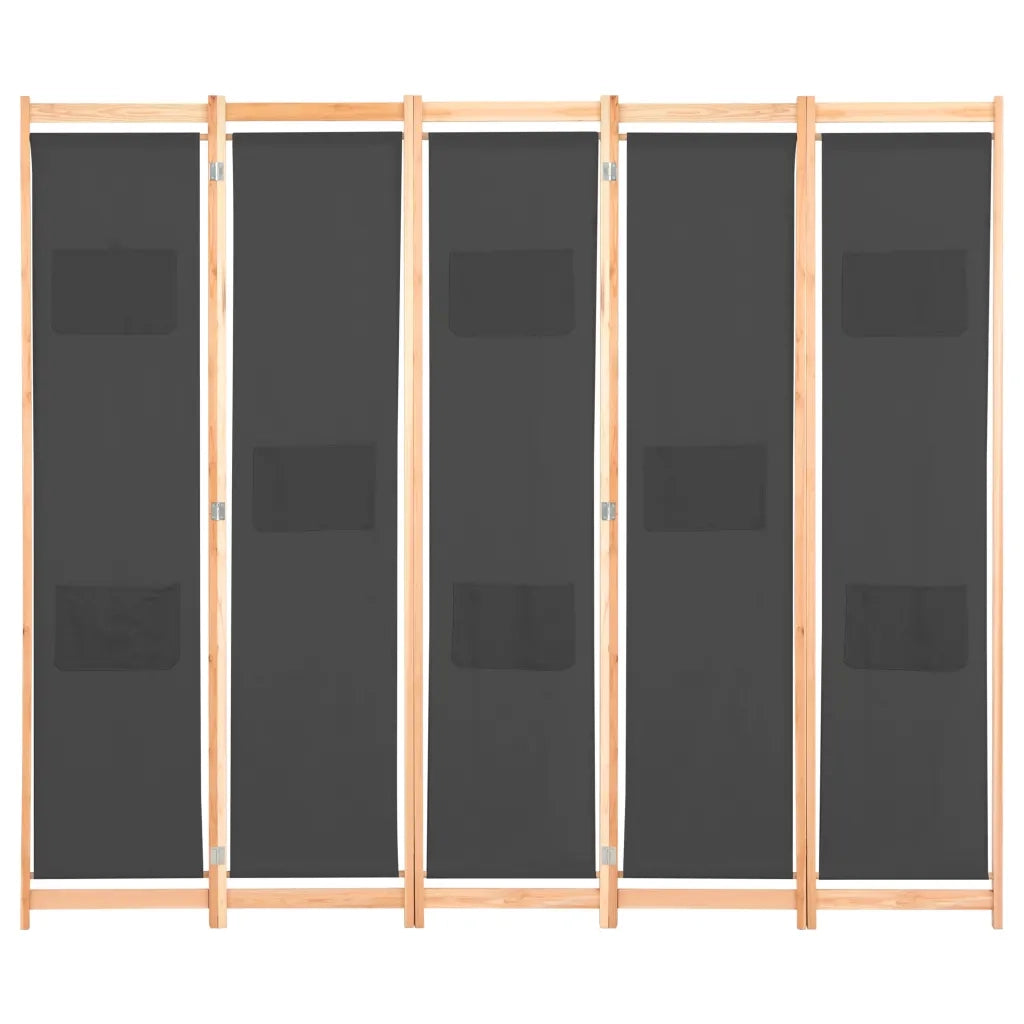 Divisorio Ambienti | Divider per stanze | Paravento a 5 Pannelli Grigio 200x170x4 cm in Tessuto