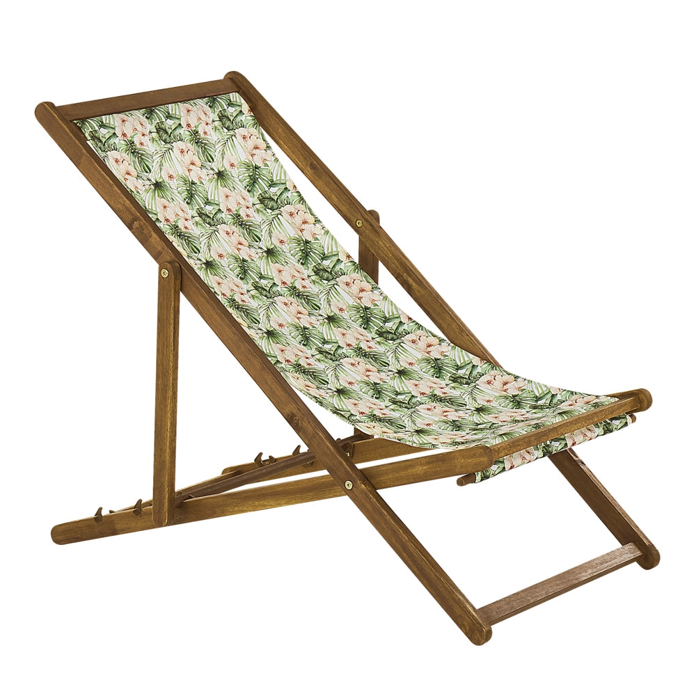 Set di 2 sedie a sdraio da giardino con struttura in legno di acacia chiaro con motivo floreale in tessuto amaca sedile reclinabile