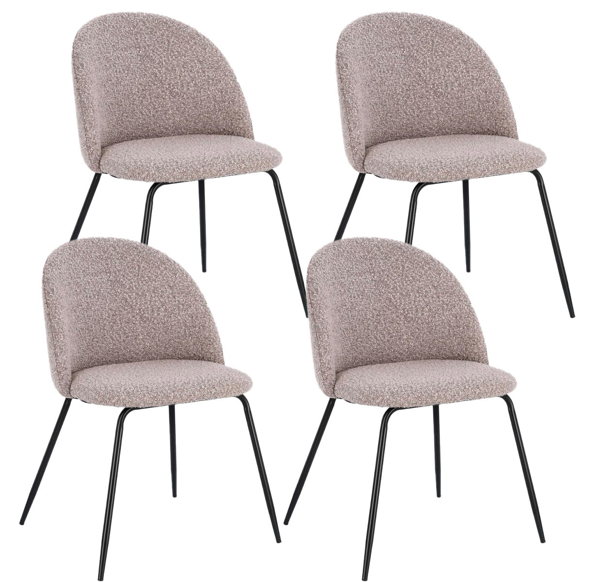 Set 4 Sedie 49x55x77 cm Tanya in Bouclè Nero e Visone