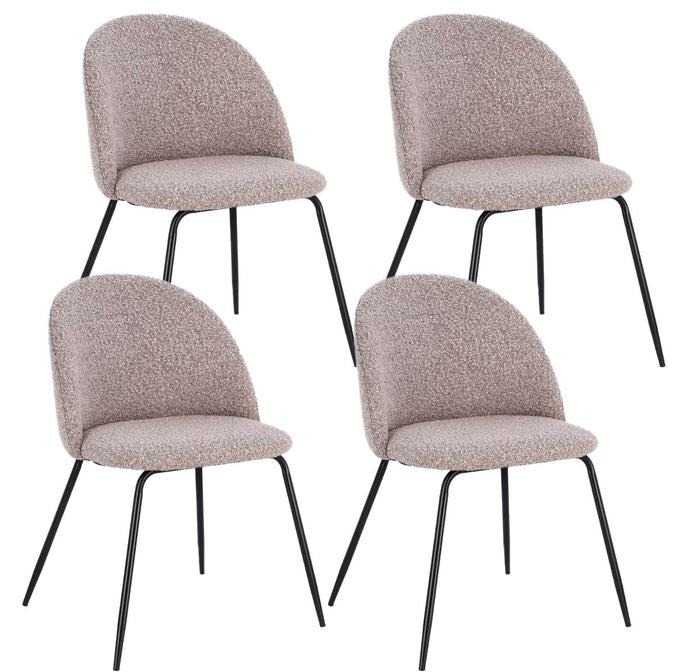 Set 4 Sedie 49x55x77 cm Tanya in Bouclè Nero e Visone