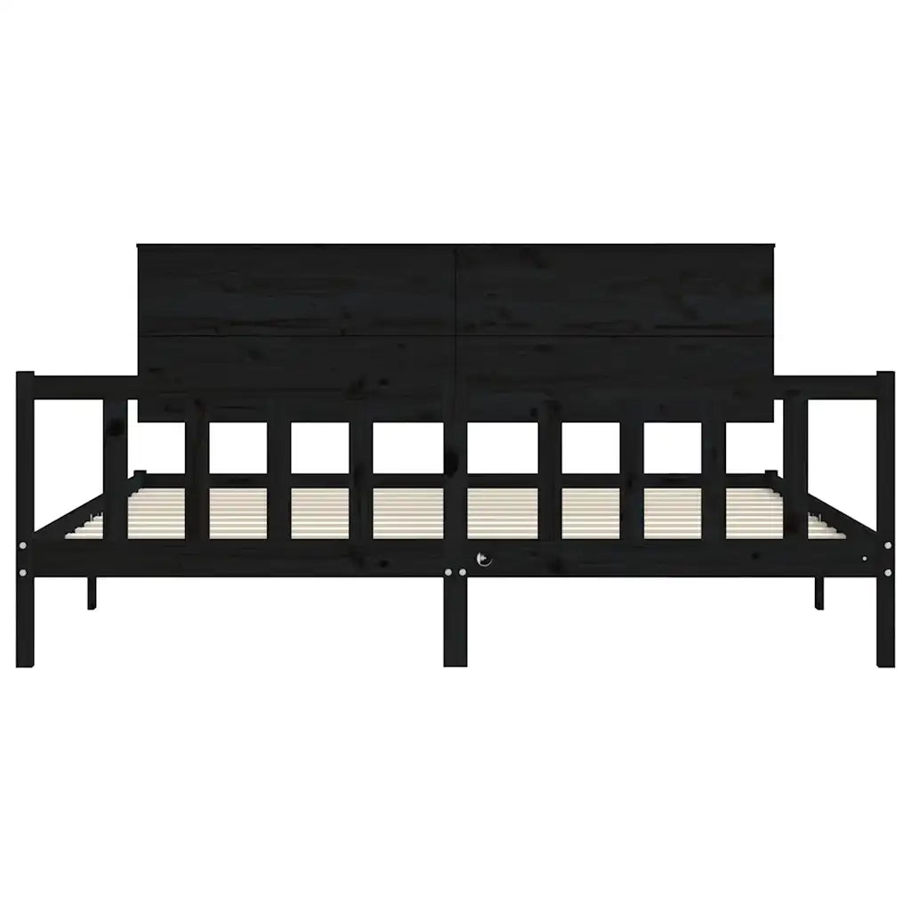 Giroletto con Testiera Nero 200x200 cm in Legno Massello