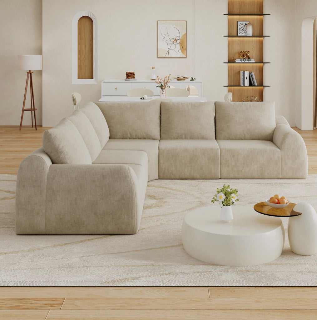 Divano in ciniglia 267x267x85 cm, schiuma ad alta elasticità, colore khaki