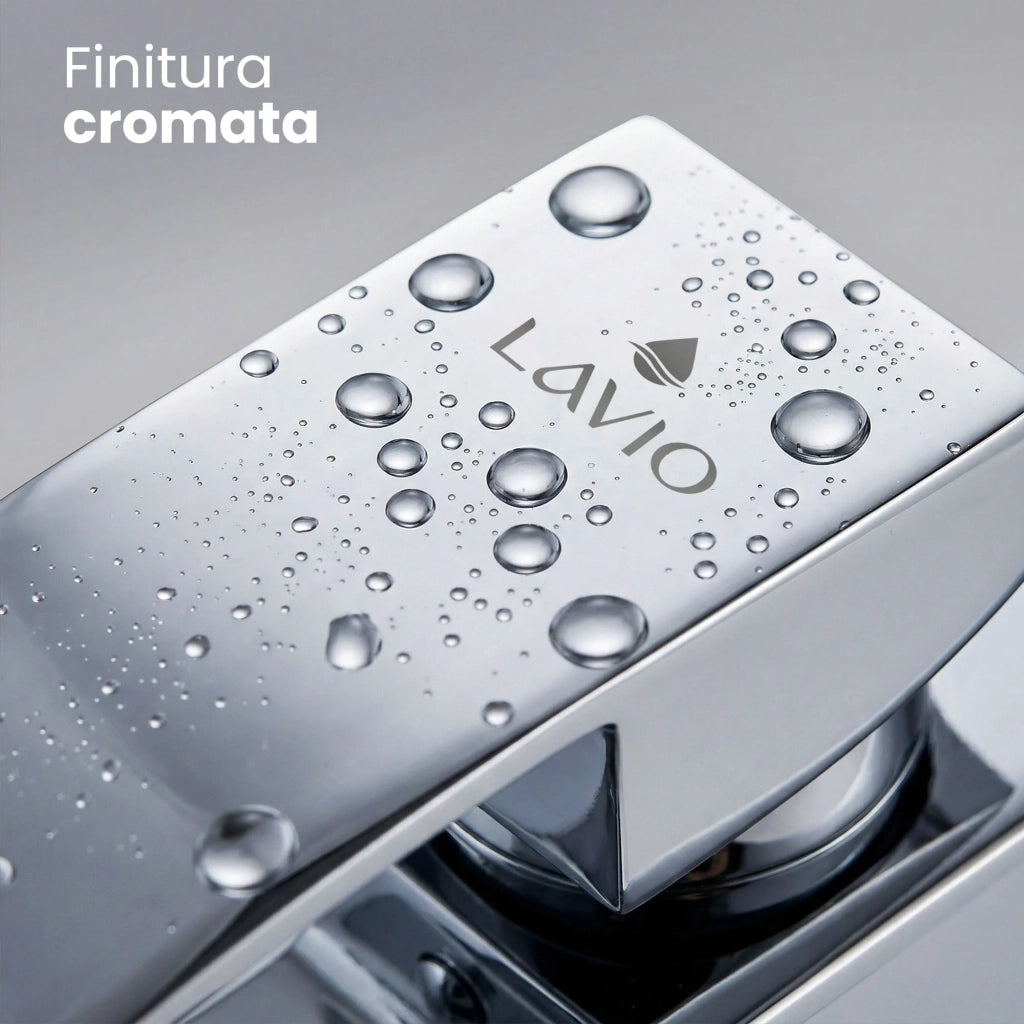 Rubinetto lavabo alto a cascata cromato da appoggio miscelatore bagno EVIO