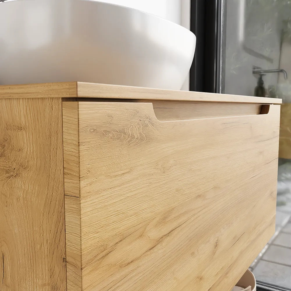Mobile bagno sospeso 60 cm rovere chiaro un cassettone con top | Bako