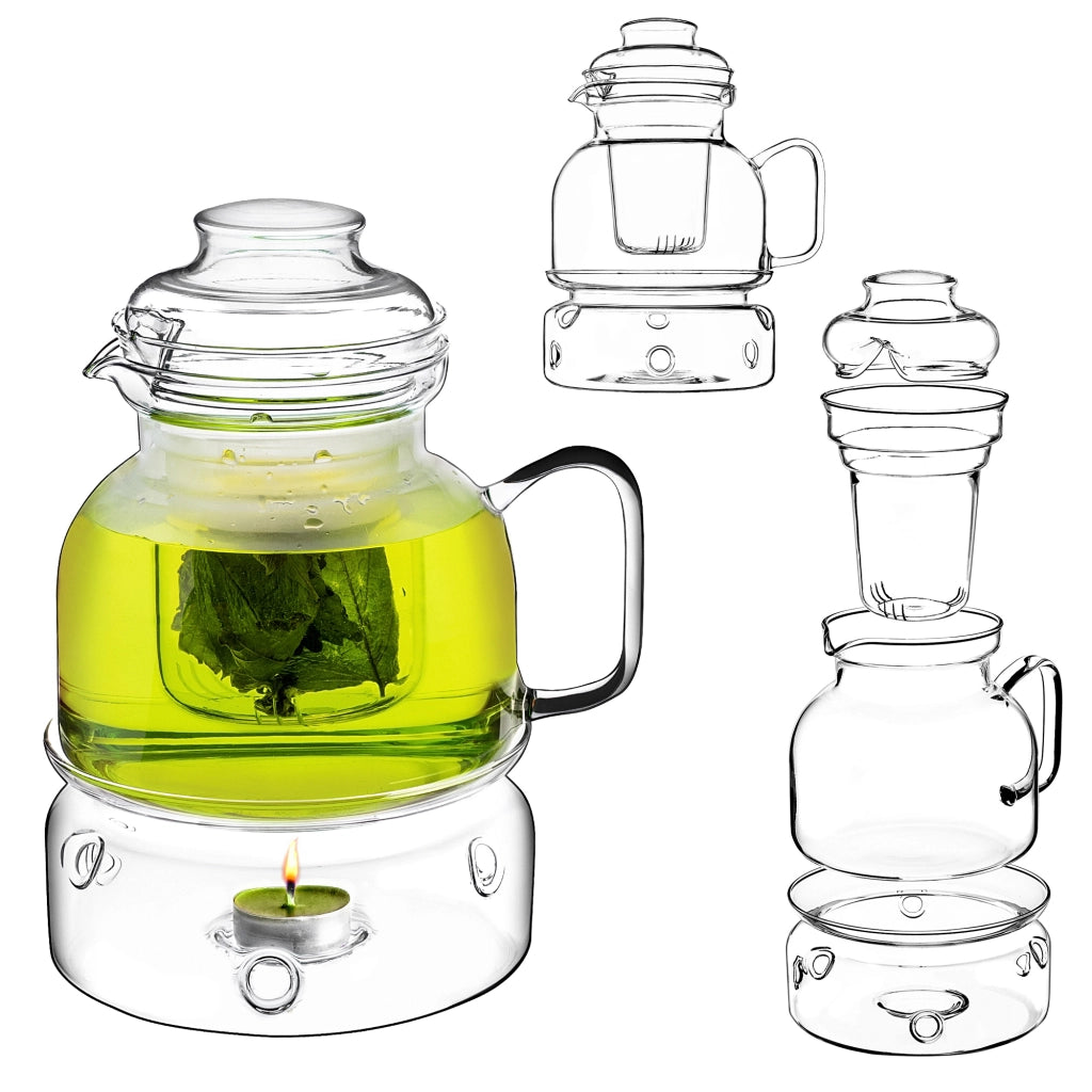 Brocca in vetro resistente al calore KADAX con infusore e riscaldatore per tè, 1,5 l