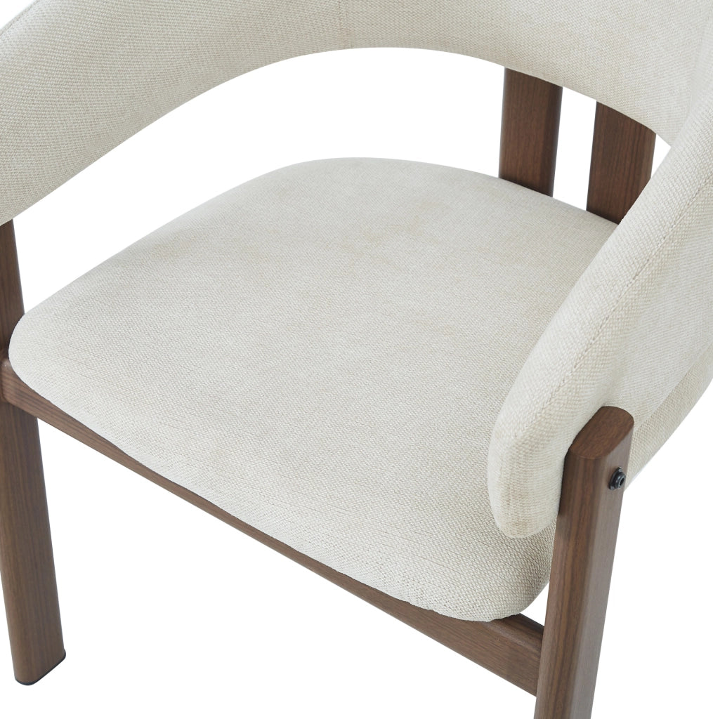 Set di 2 sedie da pranzo con braccioli in metallo effetto noce e lino beige