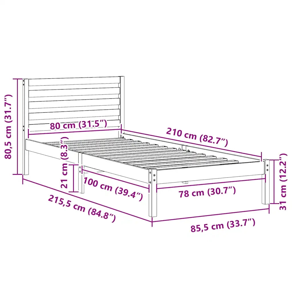 Struttura del letto Marrone cerato 80 x 210 cm Pino massello 872304