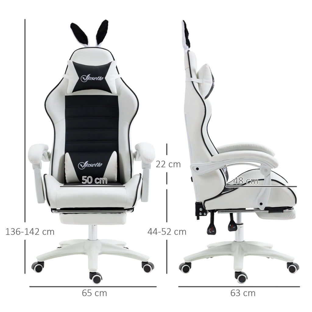 Sedia Gaming con Schienale Regolabile ¨C zephmum ¨C Nero e Bianco, Struttura in Metallo, 65x63x136-142 cm