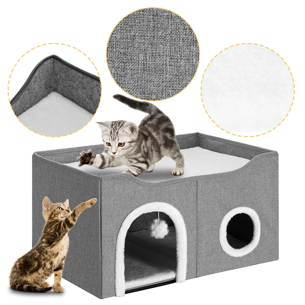 Cuccia Casa per Gatti Doppio Ingresso Tiragraffi Casetta Animali 61x41x33.5 cm