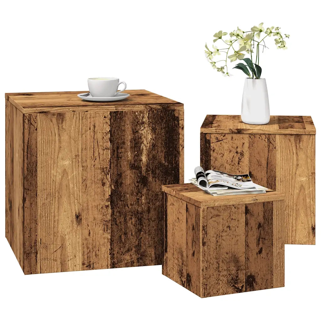 Tavolini 3 pz | Tavolo laterale Legno Antico in Legno Multistrato